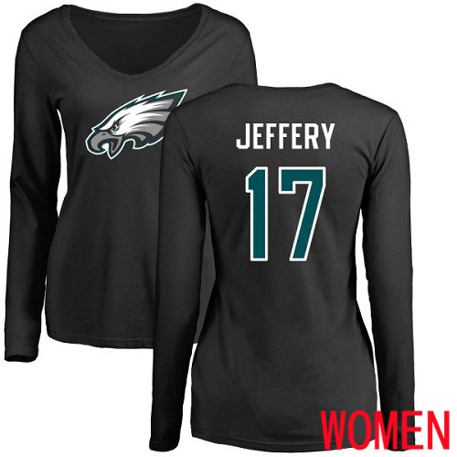 Women NFL Philadelphia Eagles #17 Alshon Jeffery Black Name and Number Logo Slim Fit Long Sleeve